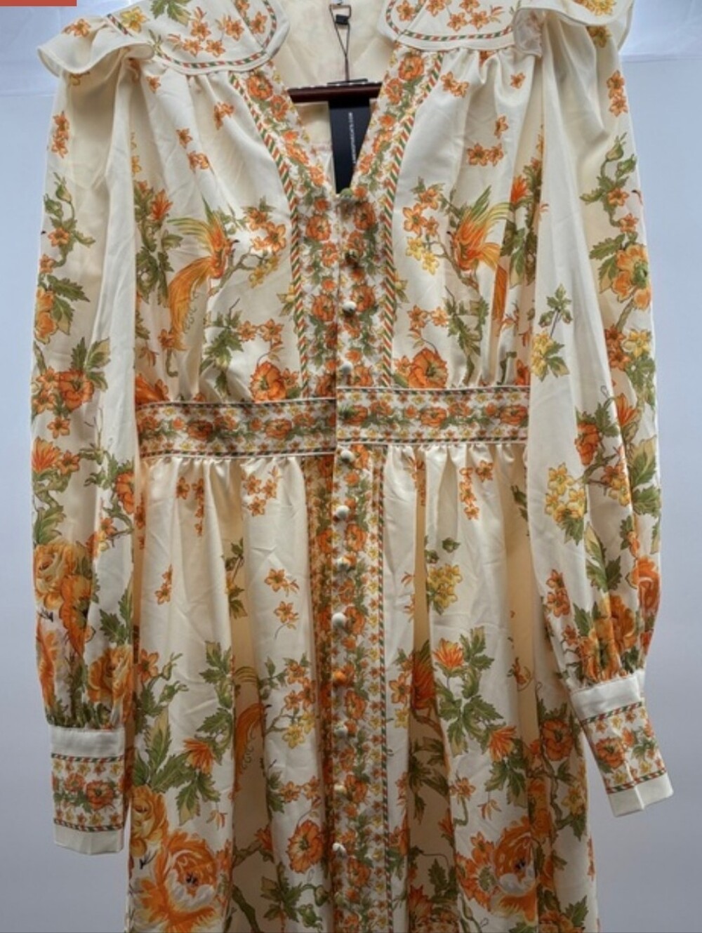Cream Floral Long-Sleeve Button-Front Maxi Dress